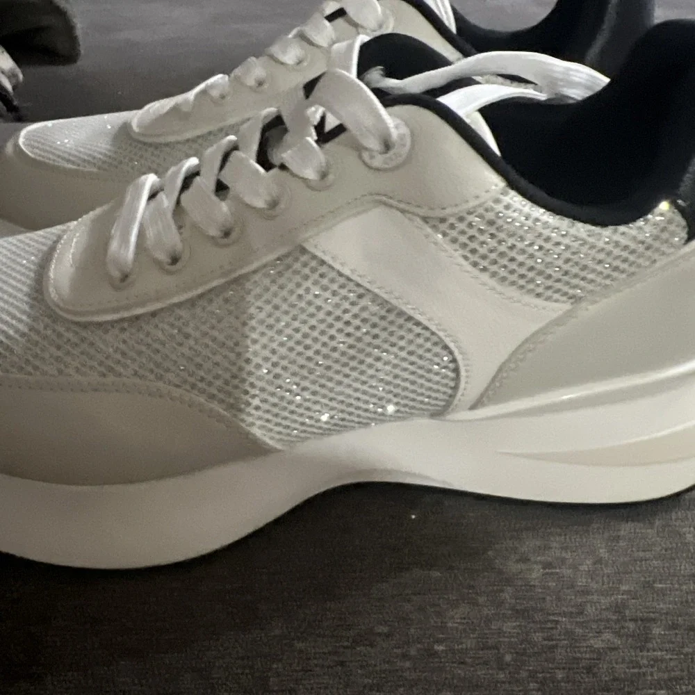 Aldo‎ Gaoldan Sneakers Women Size 8 White Glitter Mesh Platform Fashion Trainers